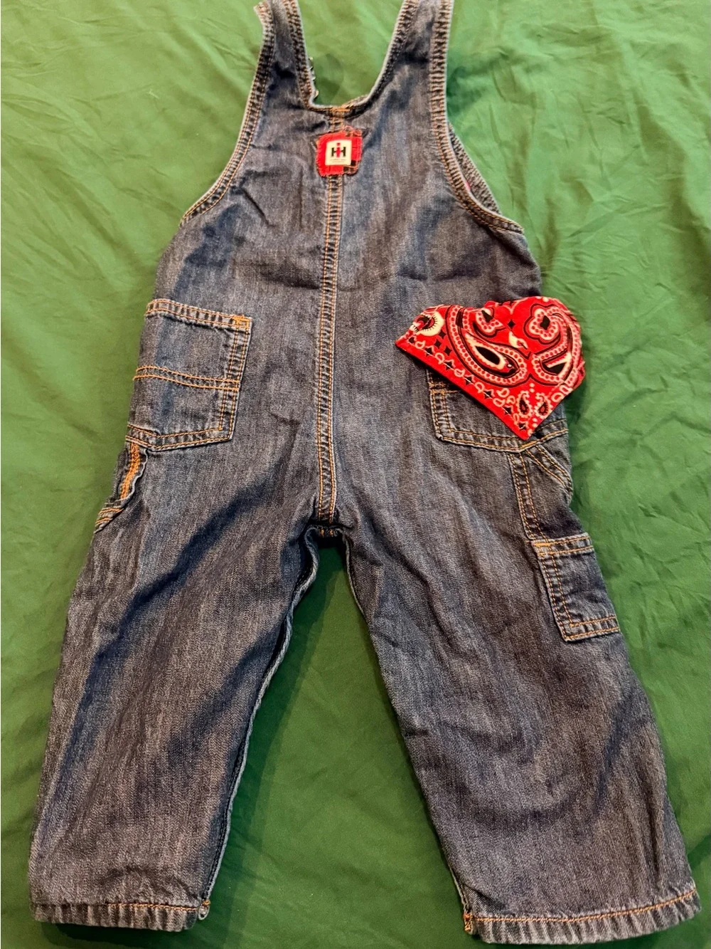 18 month - OshKosh B’Gosh - Denim Kids Overalls with Tractor Patch, Lined